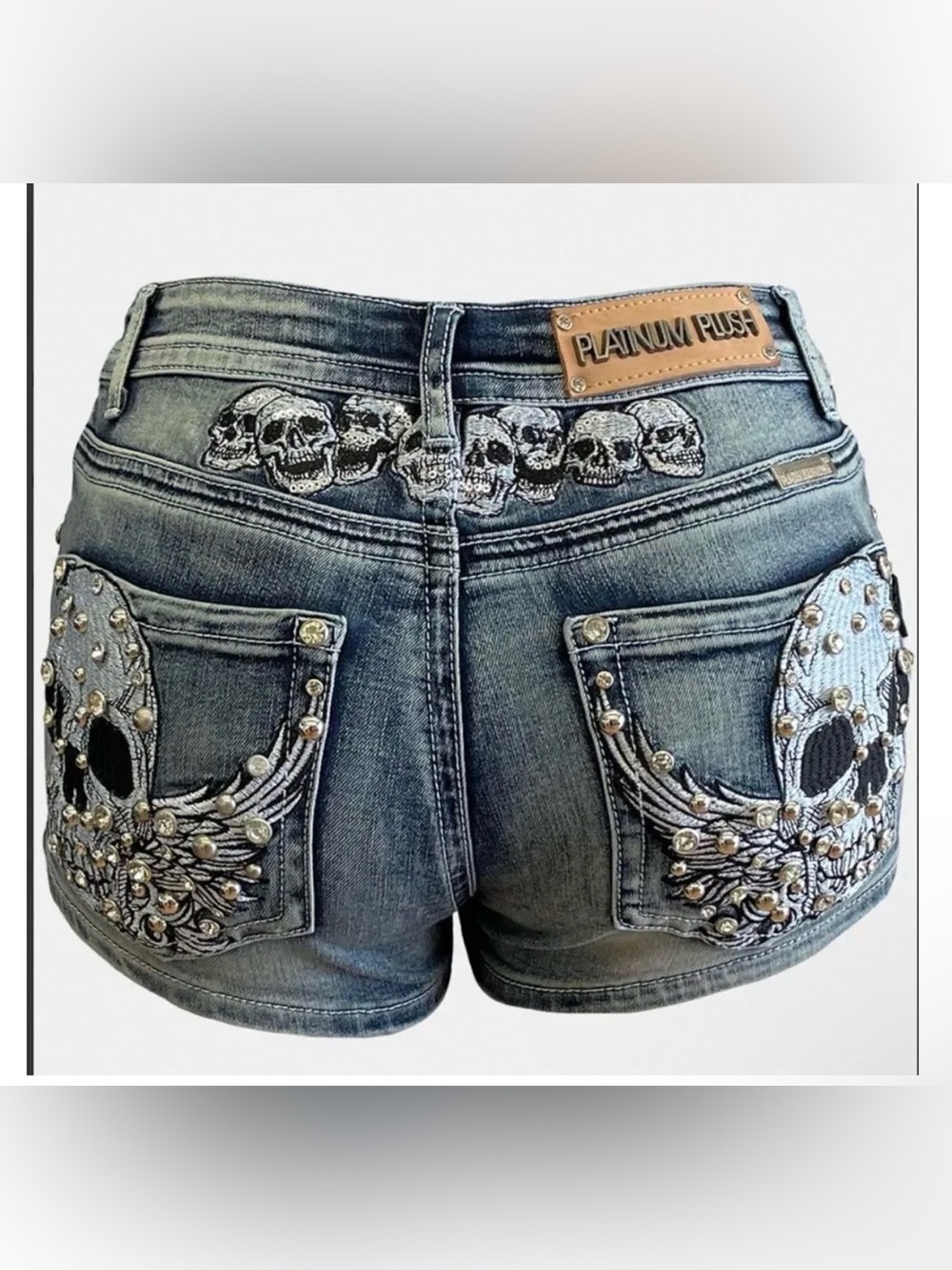 Platinum Plush Tribe of Skulls Rhinestone Shorts  Size XL